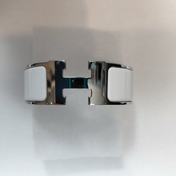 Hermes Clic Clac H Bracelet Blanc Silver White Enamel Bangle Size Small PM - Picture 2 of 16